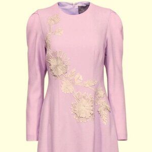 Lela Rose Lavendar Wool Blend Sheath Dress Silver Floral Applique